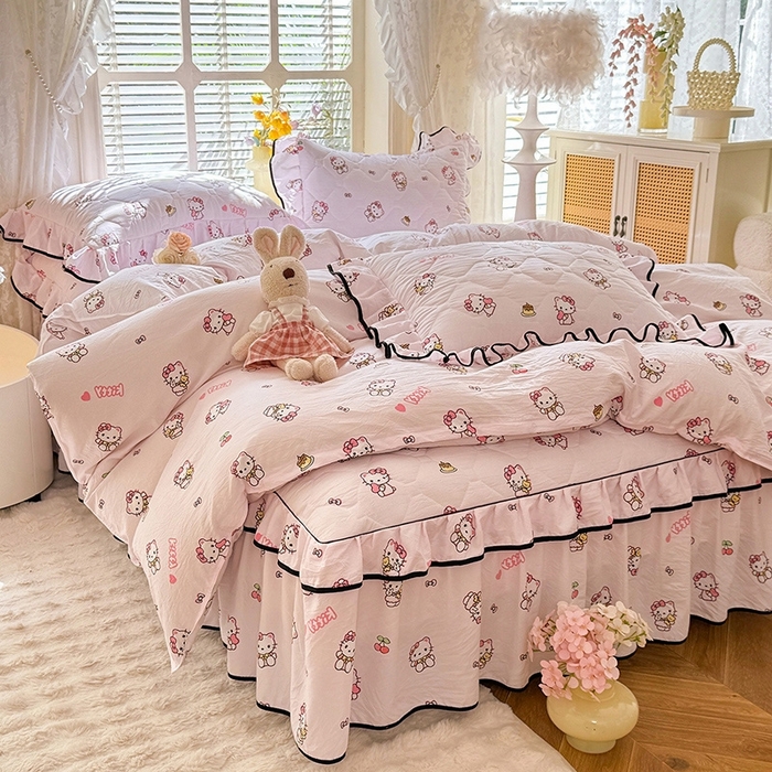 91家纺网 家纺一手货源 找家纺 （总）优家居 2025新品水洗棉夹棉床裙四件套韩版糯糯棉水洗皱皱纱床罩被套直播爆款