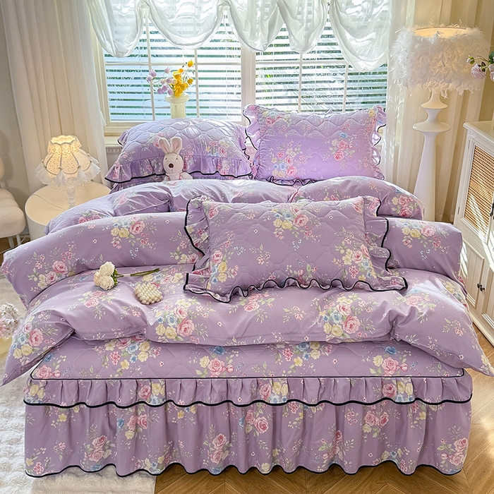 91家纺网 家纺一手货源 找家纺 优家居 2025新品水洗棉夹棉床裙四件套韩版糯糯棉水洗皱皱纱床罩被套直播爆款 秘园絮语