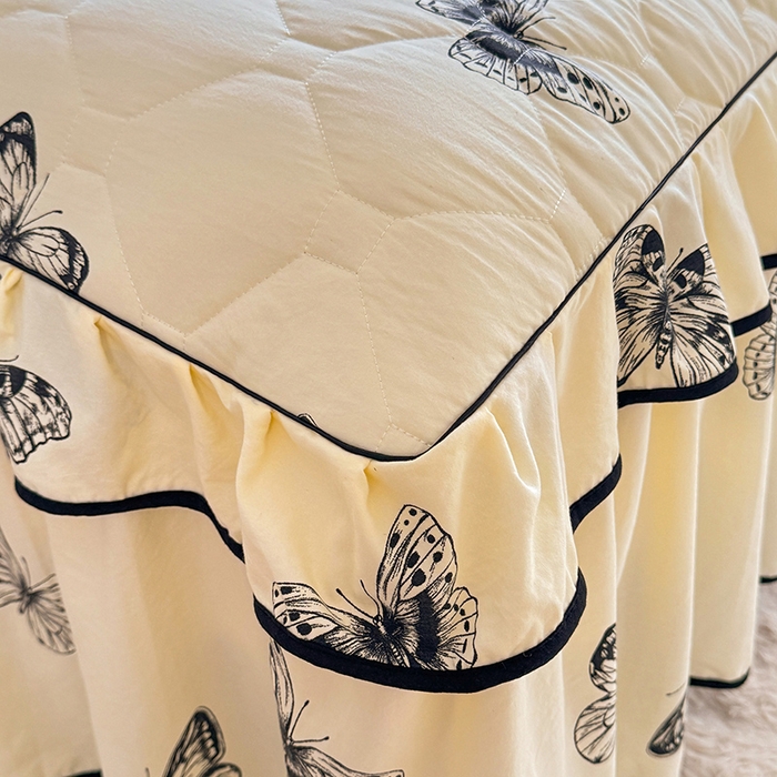 91家纺网 家纺一手货源 找家纺 优家居 2025新品水洗棉夹棉床裙四件套韩版糯糯棉水洗皱皱纱床罩被套直播爆款 蝶舞芳华