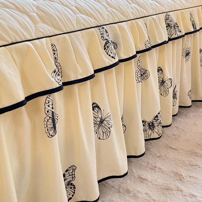 91家纺网 家纺一手货源 找家纺 优家居 2025新品水洗棉夹棉床裙四件套韩版糯糯棉水洗皱皱纱床罩被套直播爆款 蝶舞芳华