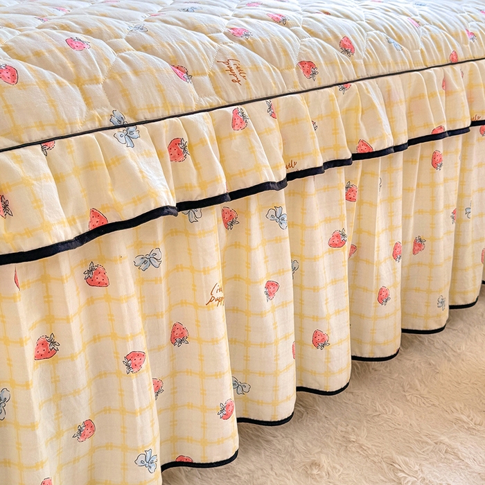 91家纺网 家纺一手货源 找家纺 优家居 2025新品水洗棉夹棉床裙四件套韩版糯糯棉水洗皱皱纱床罩被套直播爆款 莓好时光