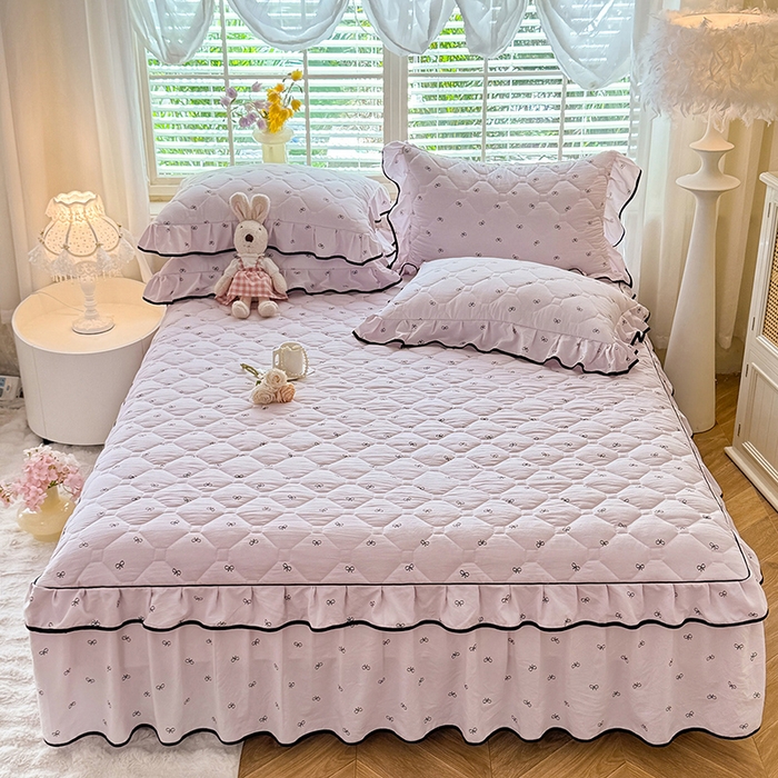 91家纺网 家纺一手货源 找家纺 优家居 2025新品水洗棉夹棉床裙四件套韩版糯糯棉水洗皱皱纱床罩被套直播爆款 粉雾结语