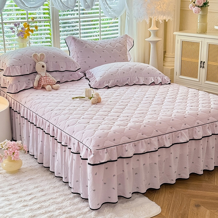 91家纺网 家纺一手货源 找家纺 优家居 2025新品水洗棉夹棉床裙四件套韩版糯糯棉水洗皱皱纱床罩被套直播爆款 粉雾结语