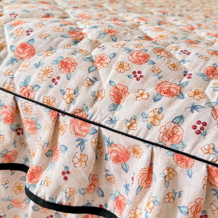 91家纺网 家纺一手货源 找家纺 优家居 2025新品水洗棉夹棉床裙四件套韩版糯糯棉水洗皱皱纱床罩被套直播爆款 陌上花开