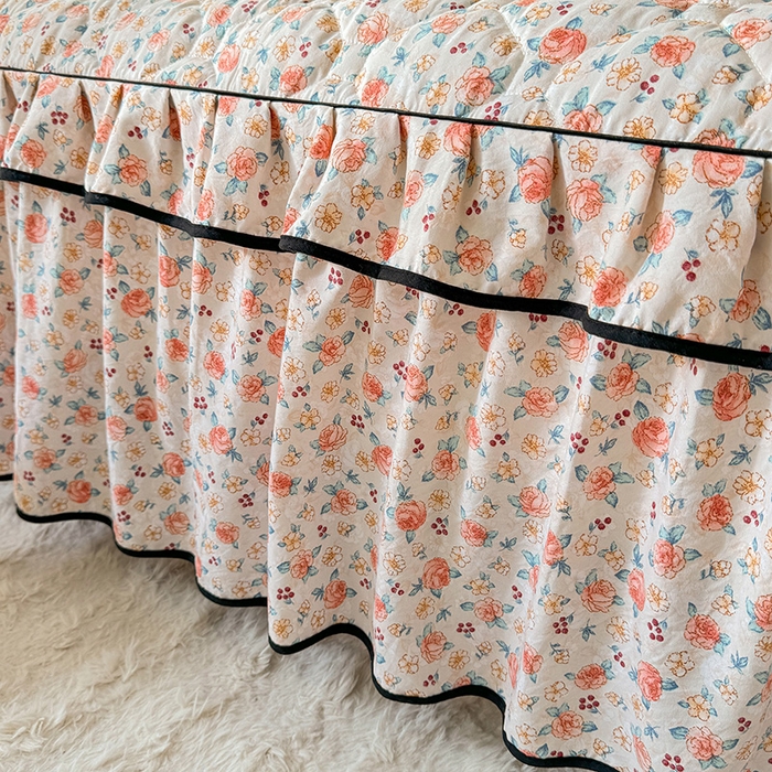 91家纺网 家纺一手货源 找家纺 优家居 2025新品水洗棉夹棉床裙四件套韩版糯糯棉水洗皱皱纱床罩被套直播爆款 陌上花开