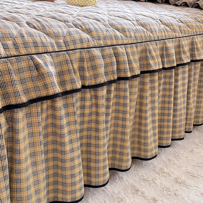 91家纺网 家纺一手货源 找家纺 优家居 2025新品水洗棉夹棉床裙四件套韩版糯糯棉水洗皱皱纱床罩被套直播爆款 巴宝格-咖