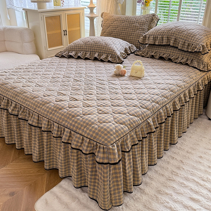 91家纺网 家纺一手货源 找家纺 优家居 2025新品水洗棉夹棉床裙四件套韩版糯糯棉水洗皱皱纱床罩被套直播爆款 巴宝格-咖