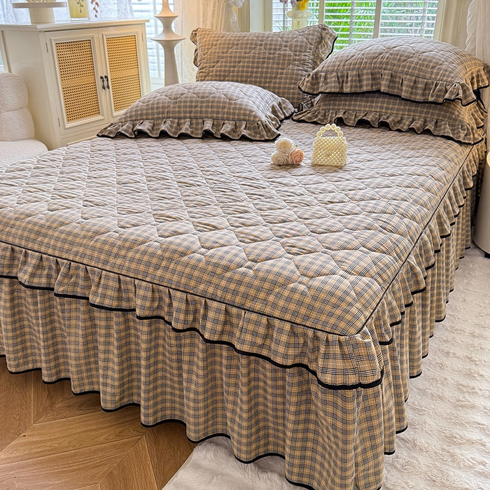 91家纺网 家纺一手货源 找家纺 优家居 2025新品水洗棉夹棉床裙四件套韩版糯糯棉水洗皱皱纱床罩被套直播爆款 巴宝格-咖