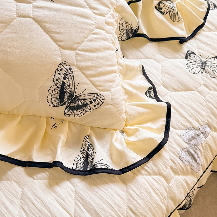 91家纺网 家纺一手货源 找家纺 优家居 2025新品水洗棉夹棉床裙四件套韩版糯糯棉水洗皱皱纱床罩被套直播爆款 蝶舞芳华