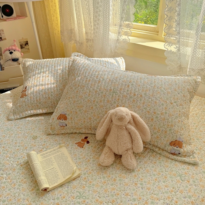 91家纺网 家纺一手货源 找家纺 优兰朵 2025新款夹棉印花包边单床盖 床盖单件 包边床盖-萌宠绿