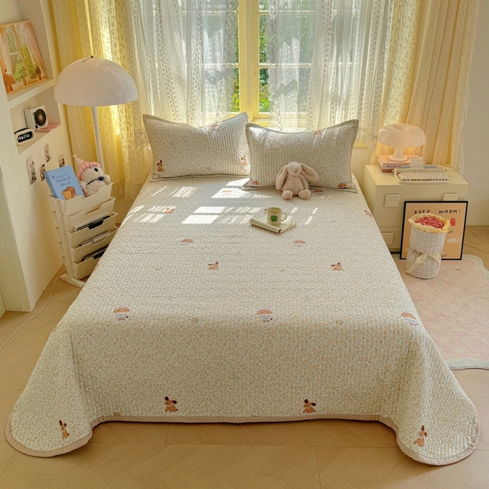 91家纺网 家纺一手货源 找家纺 优兰朵 2025新款夹棉印花包边单床盖 床盖单件 包边床盖-萌宠绿