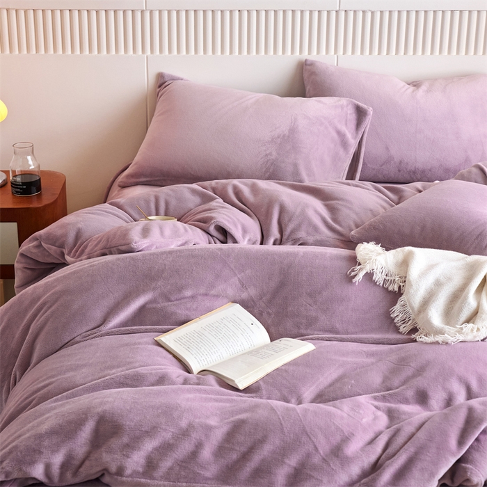 91家纺网 家纺一手货源 找家纺 乐居家纺 2025新款200克重纯色单面绒牛奶绒四件套 罗兰紫