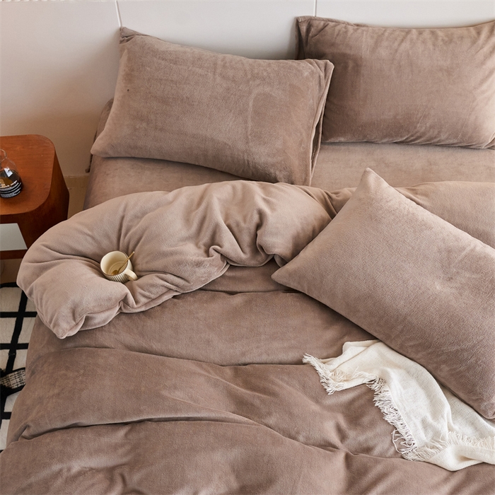 乐居家纺 2025新款200克重纯色单面绒牛奶绒四件套 摩卡棕