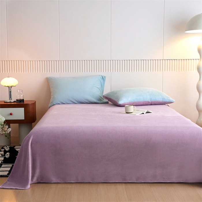 91家纺网 家纺一手货源 找家纺 乐居家纺 2025新款200克重纯色单面绒牛奶绒四件套 浅星蓝+罗兰紫