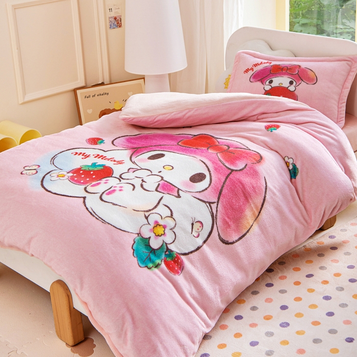 91家纺网 家纺一手货源 找家纺 （总）乐秀家纺 2025新款大版三丽鸥牛奶绒被子六件套