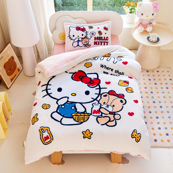 乐秀家纺 2025新款大版三丽鸥牛奶绒被子六件套 阳光KT