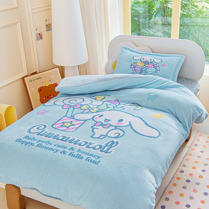 91家纺网 家纺一手货源 找家纺 乐秀家纺 2025新款大版三丽鸥牛奶绒被子六件套 休闲玉桂狗