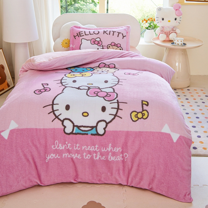 91家纺网 家纺一手货源 找家纺 乐秀家纺 2025新款大版三丽鸥牛奶绒被子六件套 公主KT