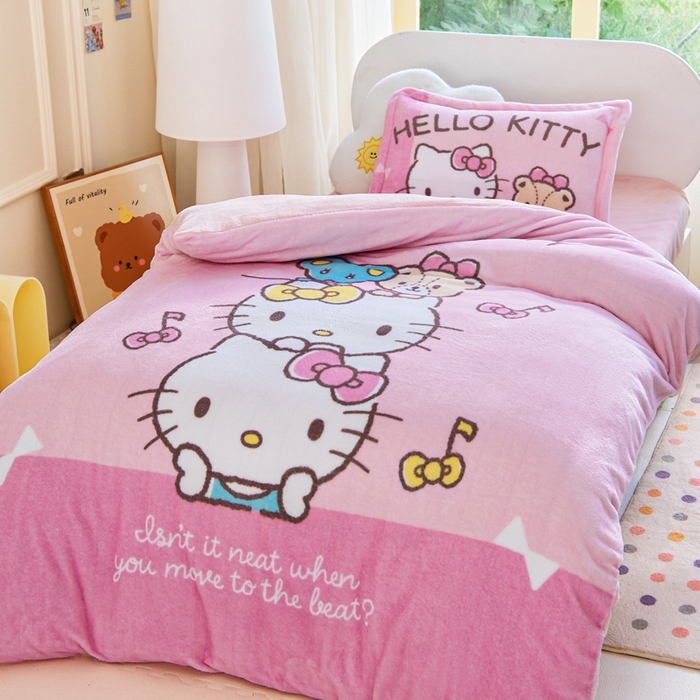 91家纺网 家纺一手货源 找家纺 乐秀家纺 2025新款大版三丽鸥牛奶绒被子六件套 公主KT