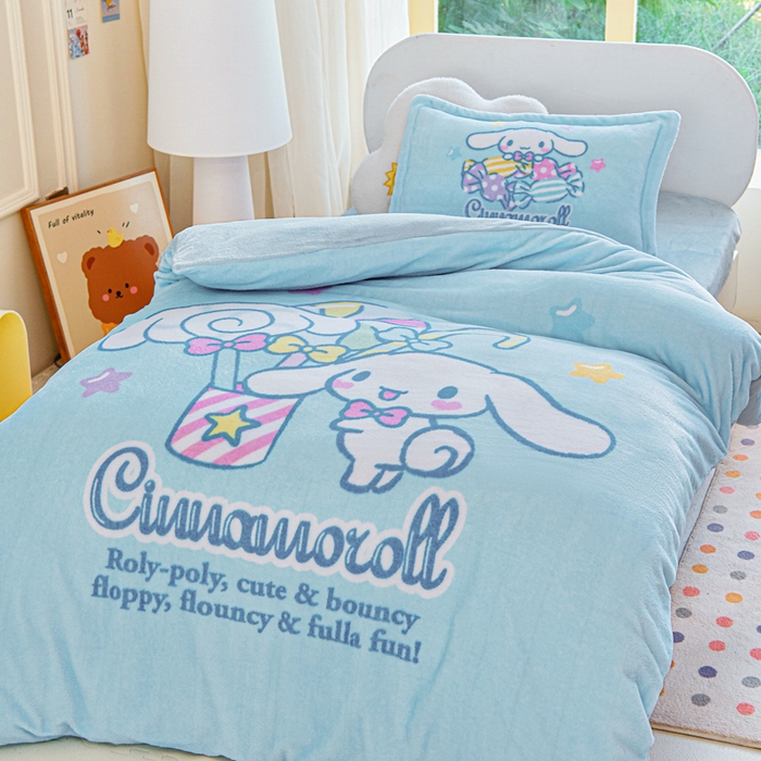 91家纺网 家纺一手货源 找家纺 乐秀家纺 2025新款大版三丽鸥牛奶绒被子六件套 休闲玉桂狗