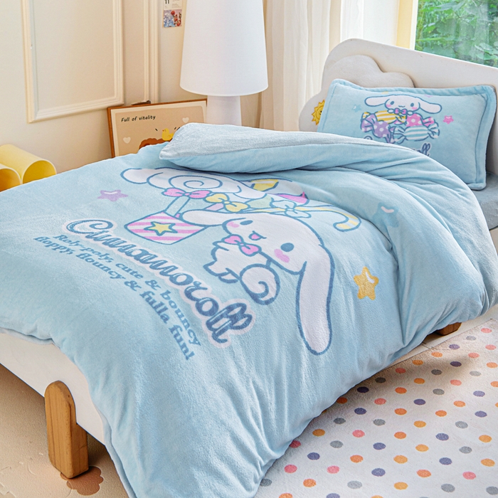 91家纺网 家纺一手货源 找家纺 乐秀家纺 2025新款大版三丽鸥牛奶绒被子六件套 休闲玉桂狗