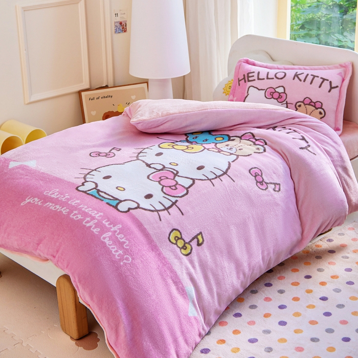 91家纺网 家纺一手货源 找家纺 乐秀家纺 2025新款大版三丽鸥牛奶绒被子六件套 公主KT