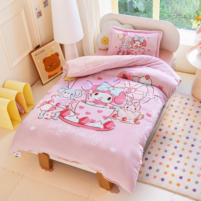 91家纺网 家纺一手货源 找家纺 乐秀家纺 2025新款大版三丽鸥牛奶绒被子六件套 魔法美乐蒂