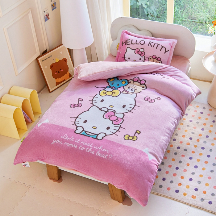 91家纺网 家纺一手货源 找家纺 乐秀家纺 2025新款大版三丽鸥牛奶绒被子六件套 公主KT