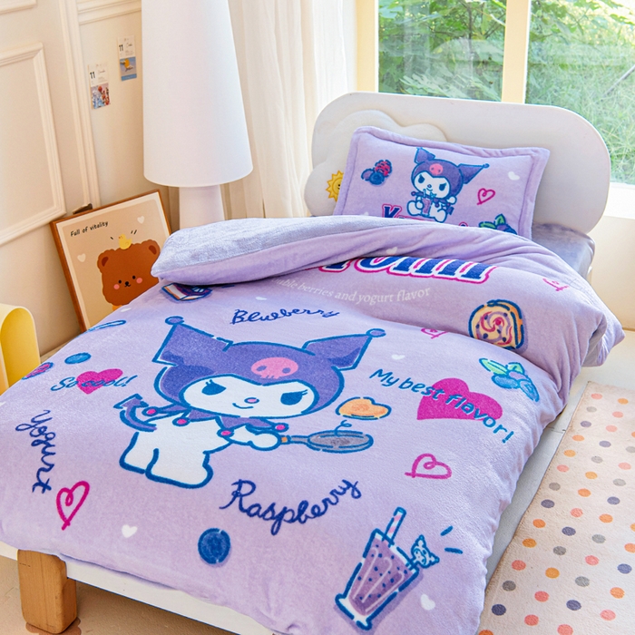 91家纺网 家纺一手货源 找家纺 乐秀家纺 2025新款大版三丽鸥牛奶绒被子六件套 甜点库洛米