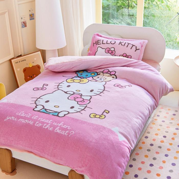 91家纺网 家纺一手货源 找家纺 乐秀家纺 2025新款大版三丽鸥牛奶绒被子六件套 公主KT