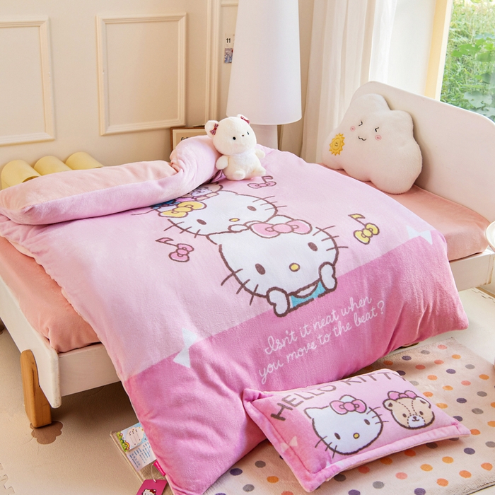 91家纺网 家纺一手货源 找家纺 乐秀家纺 2025新款大版三丽鸥牛奶绒被子六件套 公主KT