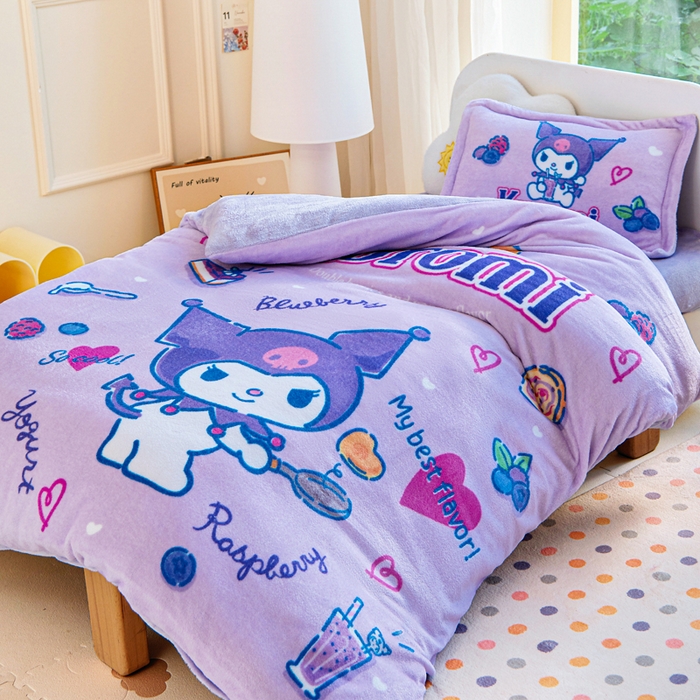 91家纺网 家纺一手货源 找家纺 乐秀家纺 2025新款大版三丽鸥牛奶绒被子六件套 甜点库洛米