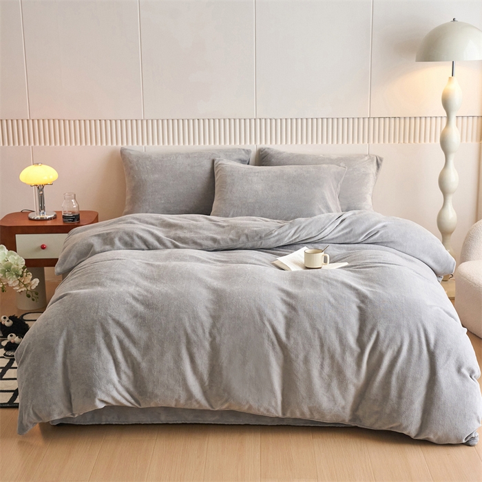 91家纺网 家纺一手货源 找家纺 乐居家纺 2025新款200克重纯色单面绒牛奶绒四件套 绅士灰