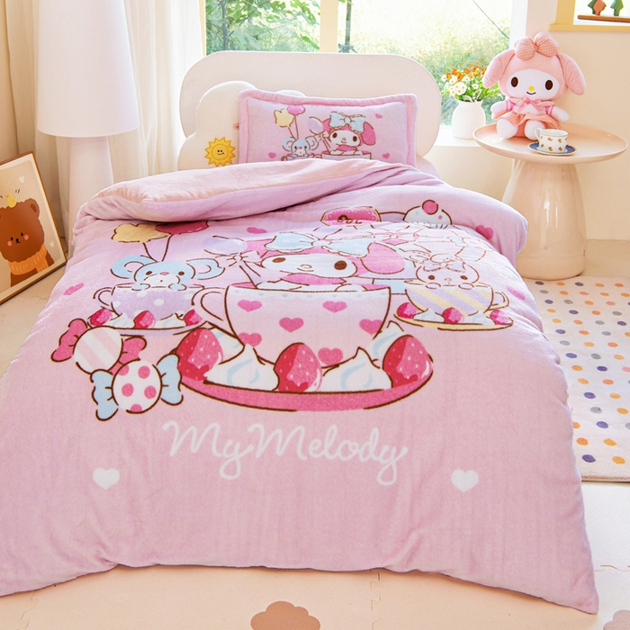 91家纺网 家纺一手货源 找家纺 乐秀家纺 2025新款大版三丽鸥牛奶绒被子六件套 魔法美乐蒂