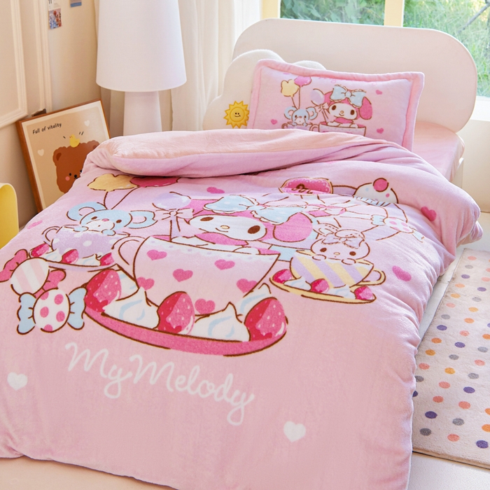 91家纺网 家纺一手货源 找家纺 乐秀家纺 2025新款大版三丽鸥牛奶绒被子六件套 魔法美乐蒂