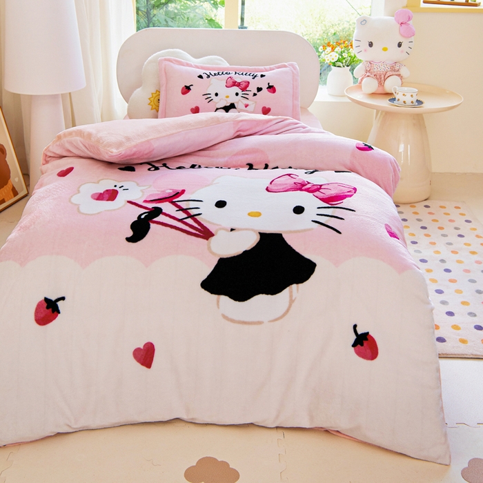 91家纺网 家纺一手货源 找家纺 乐秀家纺 2025新款大版三丽鸥牛奶绒被子六件套 奶萌KT