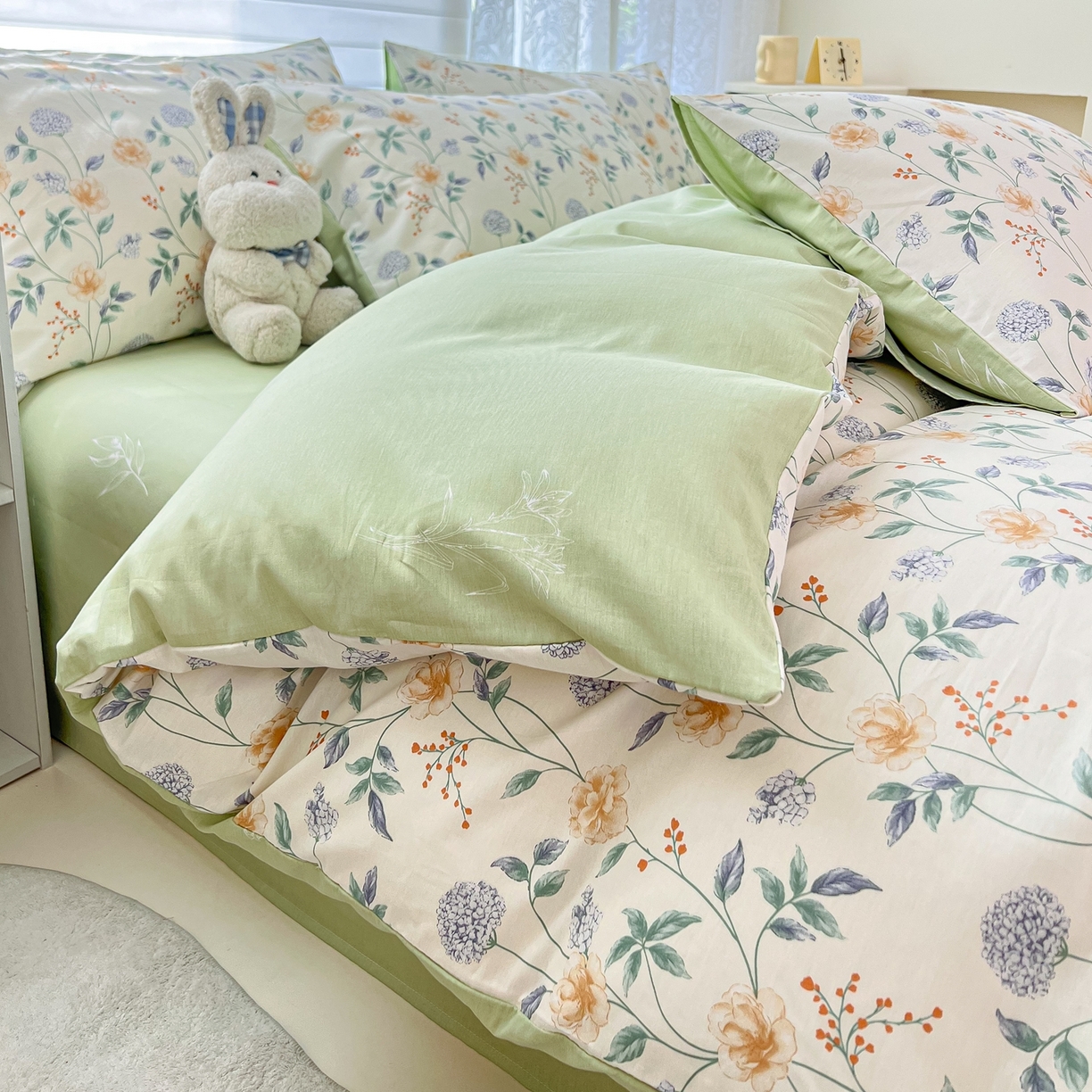 91家纺网 家纺一手货源 找家纺 红馆 2025年全棉12868印花系列四件套 缠枝绣球-蓝