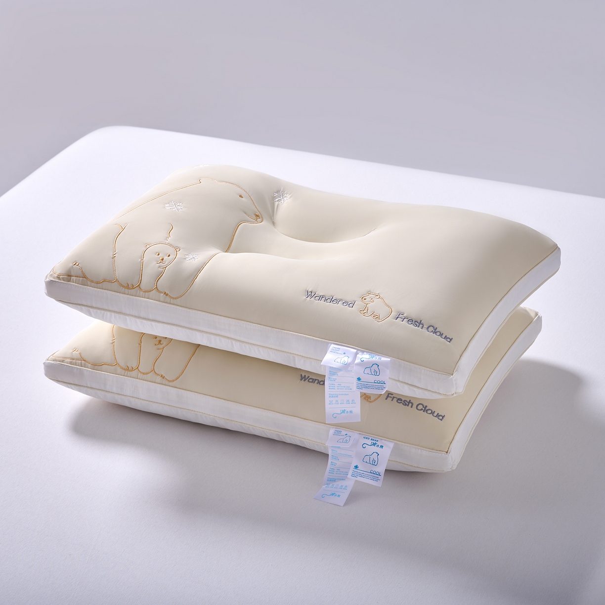 91家纺网 家纺一手货源 找家纺 鼎晟纺 2025新款冰冰熊凉感丝乳胶护颈枕学生枕头成人枕芯 冰冰熊定型枕-奶黄