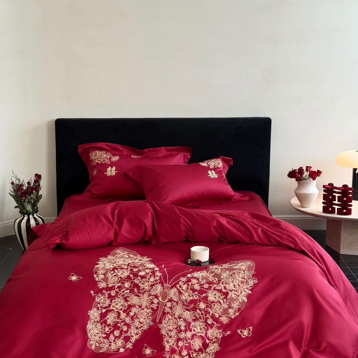 91家纺网 家纺一手货源 找家纺 （总）嗨购家纺 2025新款50S长绒棉婚庆四件套-彩蝶双飞