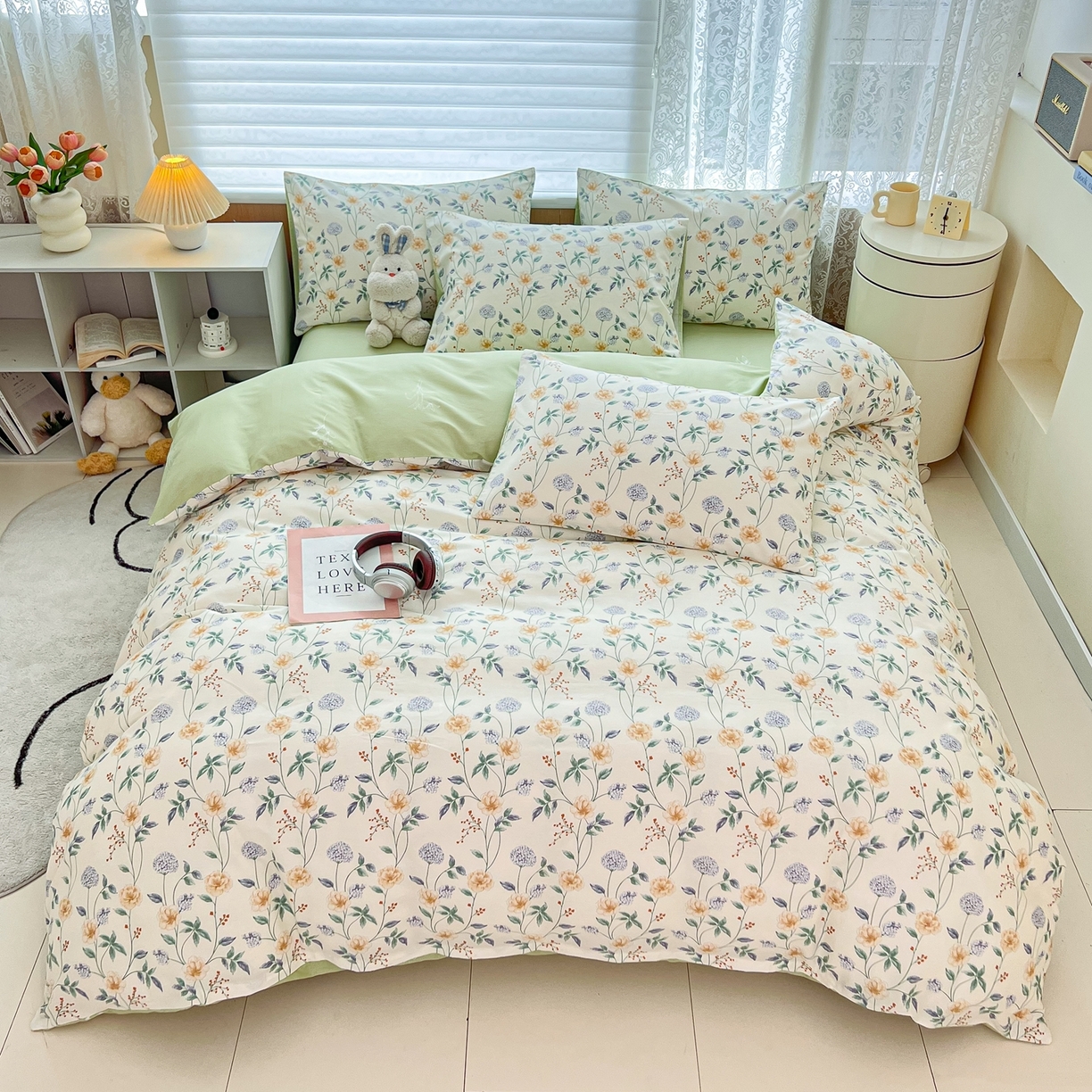 91家纺网 家纺一手货源 找家纺 红馆 2025年全棉12868印花系列四件套 缠枝绣球-蓝