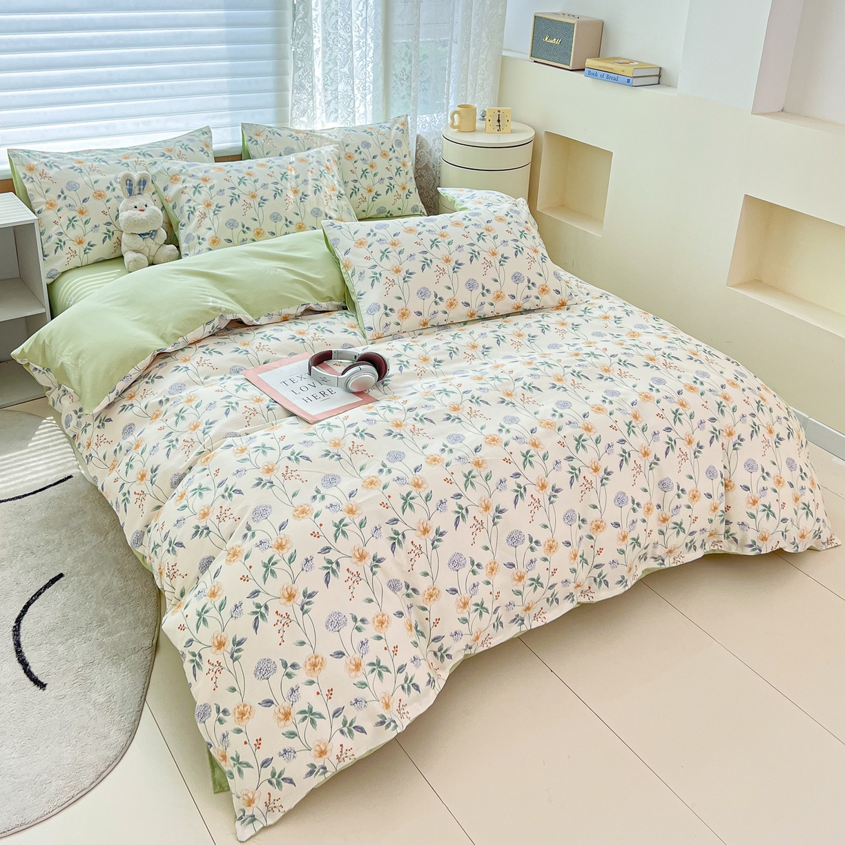 91家纺网 家纺一手货源 找家纺 红馆 2025年全棉12868印花系列四件套 缠枝绣球-蓝