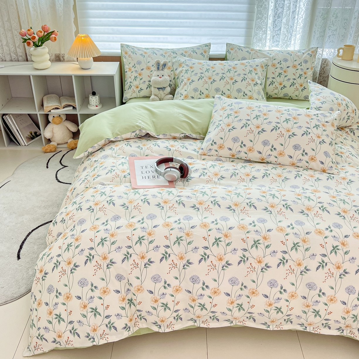 91家纺网 家纺一手货源 找家纺 红馆 2025年全棉12868印花系列四件套 缠枝绣球-蓝