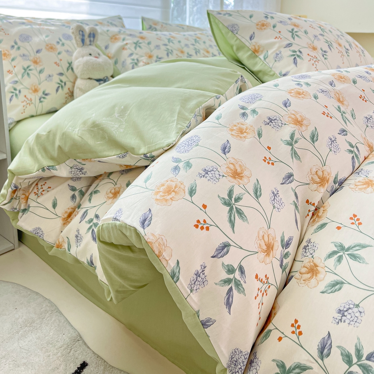 91家纺网 家纺一手货源 找家纺 红馆 2025年全棉12868印花系列四件套 缠枝绣球-蓝