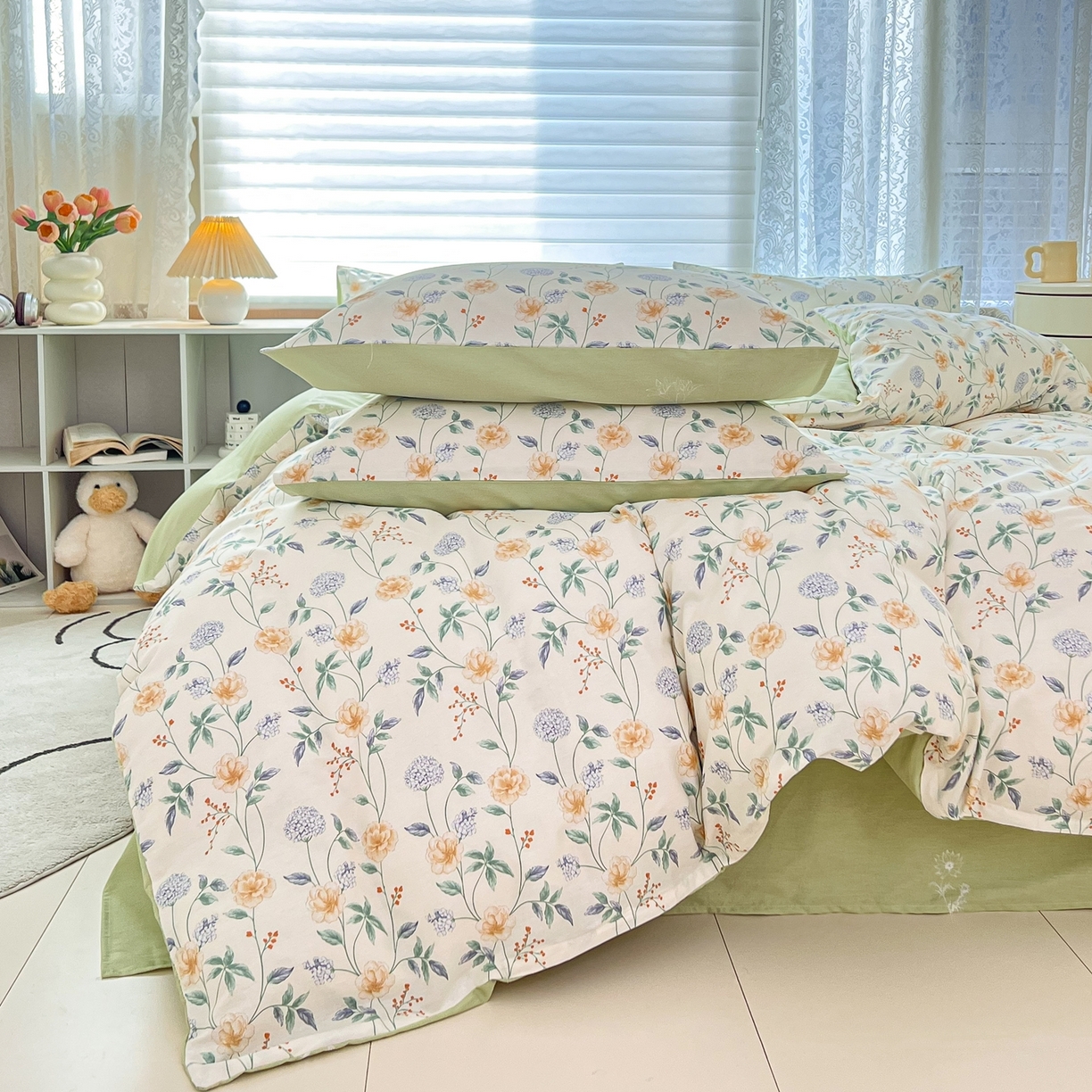 91家纺网 家纺一手货源 找家纺 红馆 2025年全棉12868印花系列四件套 缠枝绣球-蓝