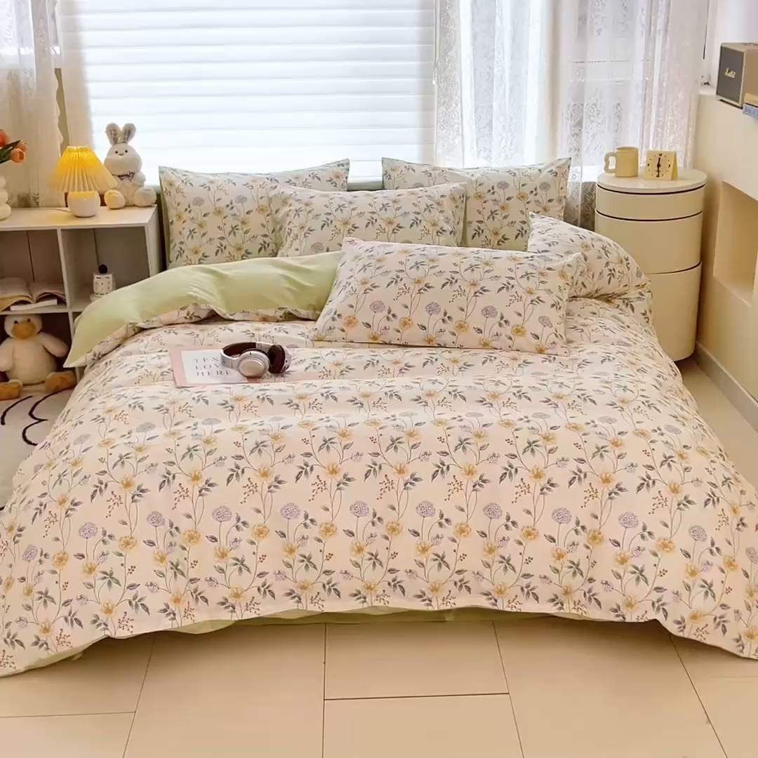 91家纺网 家纺一手货源 找家纺 红馆 2025年全棉12868印花系列四件套 缠枝绣球-蓝