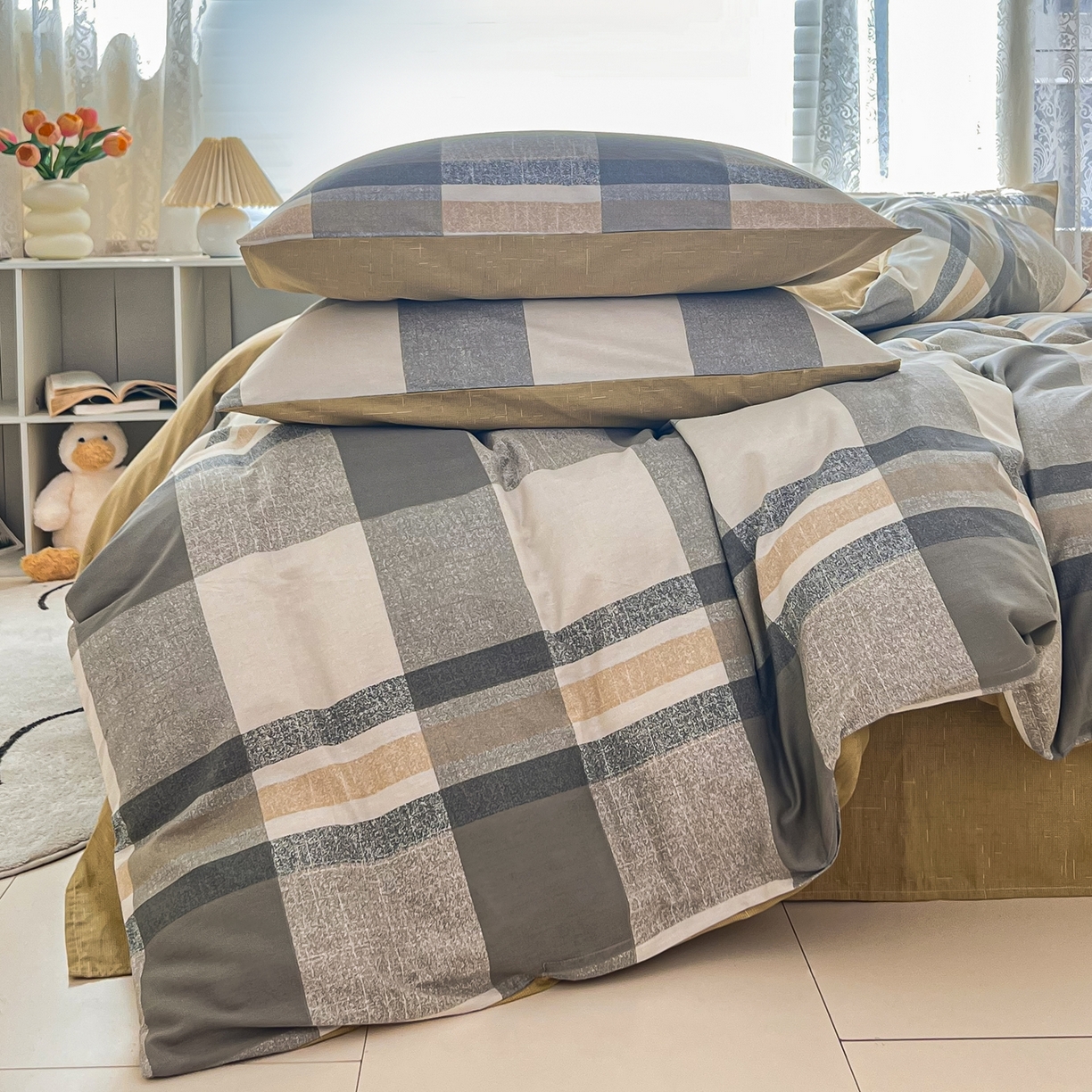 91家纺网 家纺一手货源 找家纺 红馆 2025年全棉12868印花系列四件套 冬日街灯-咖