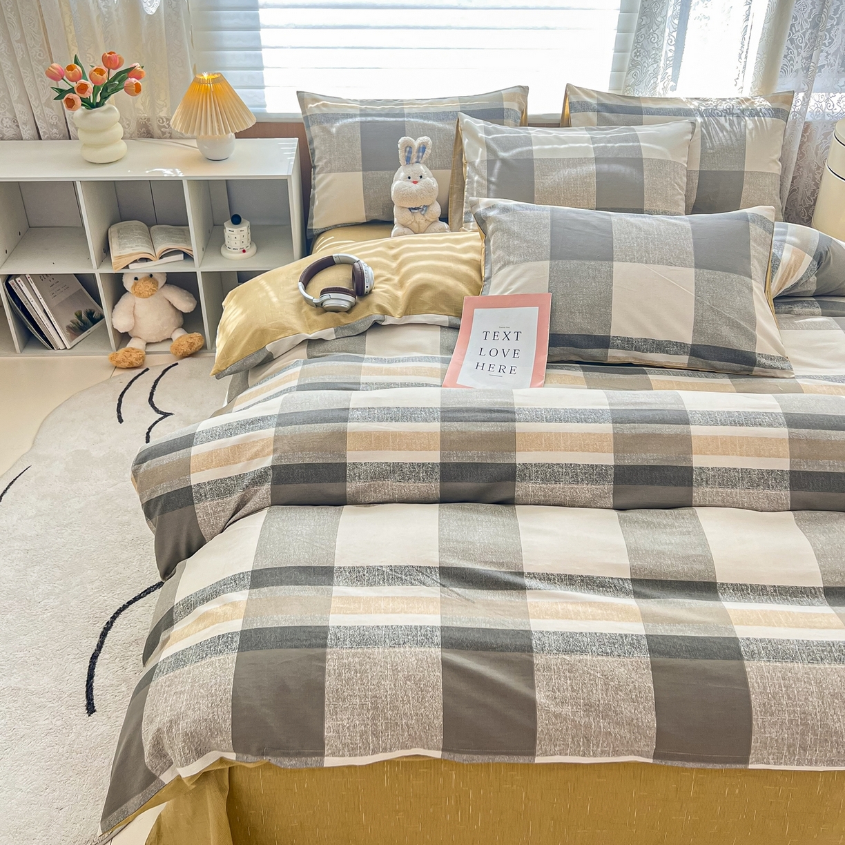 91家纺网 家纺一手货源 找家纺 红馆 2025年全棉12868印花系列四件套 冬日街灯-咖