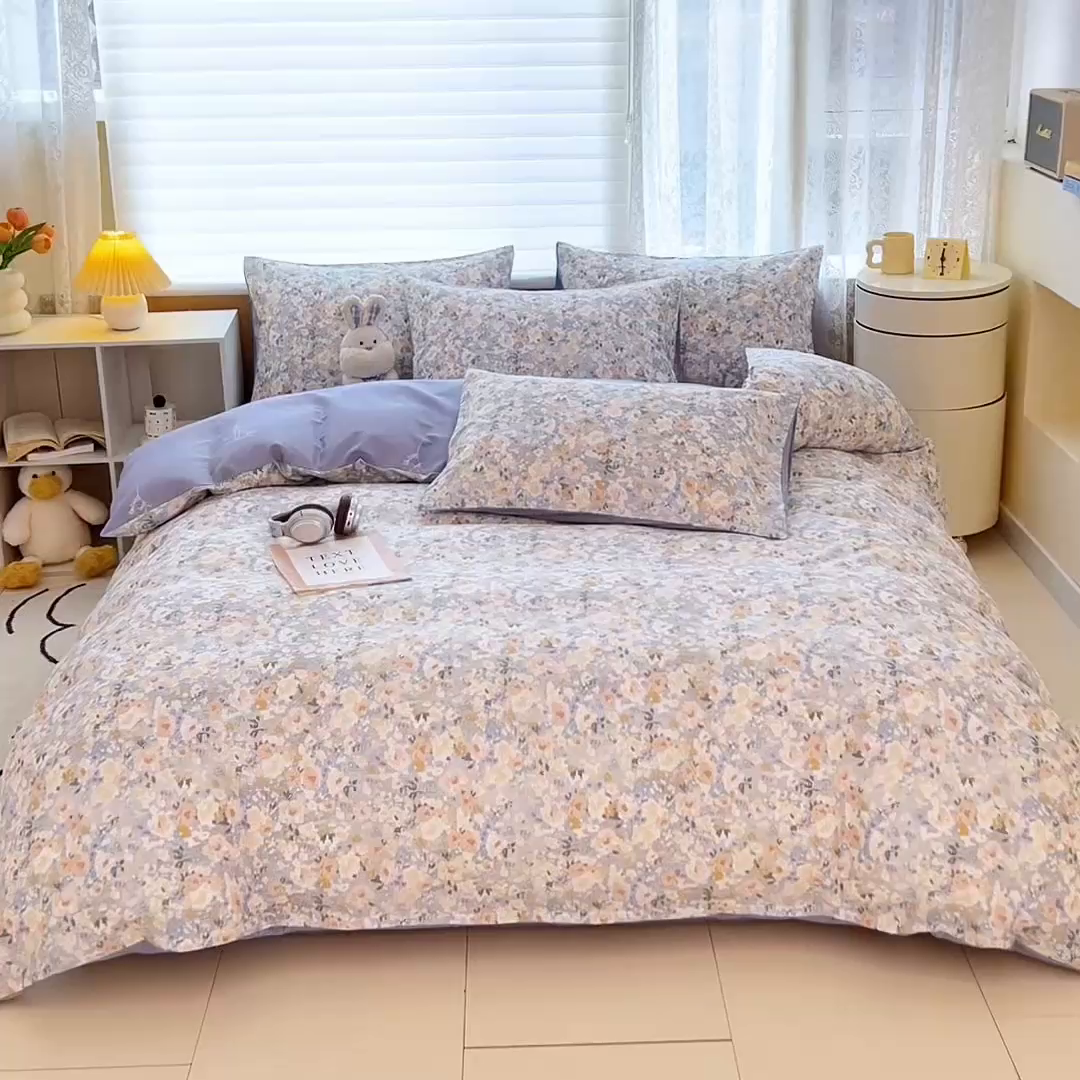 91家纺网 家纺一手货源 找家纺 红馆 2025年全棉12868印花系列四件套 繁园