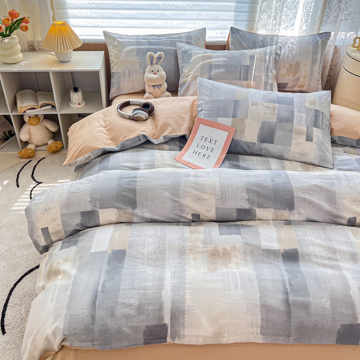 91家纺网 家纺一手货源 找家纺 红馆 2025年全棉12868印花系列四件套 简朴咖