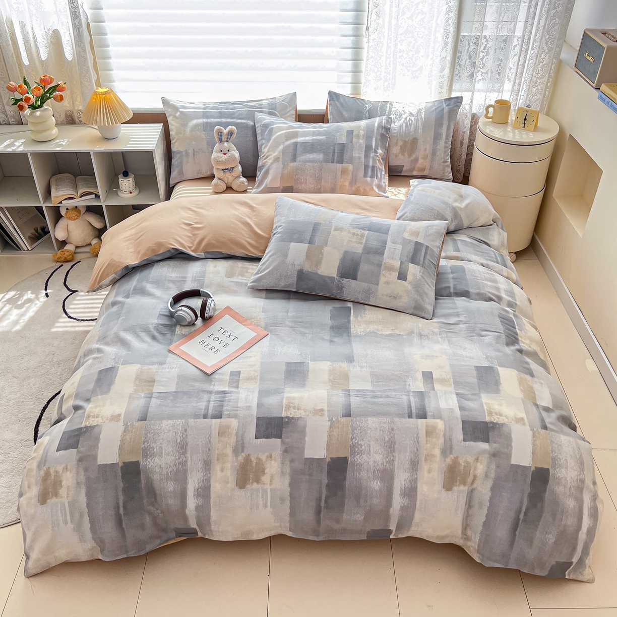 91家纺网 家纺一手货源 找家纺 红馆 2025年全棉12868印花系列四件套 简朴咖